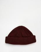 Asos Mini Fisherman Beanie In Burgundy - Burgundy