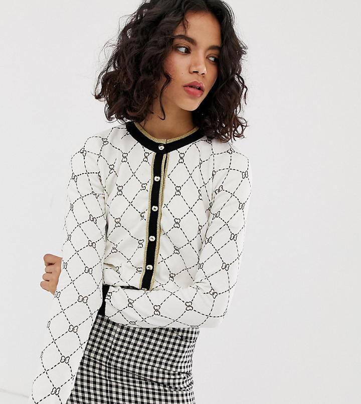 River Island Cardigan With Contrast Trim In Cream Print - Cream
