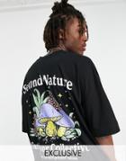 Reclaimed Vintage Inspired Oversized T-shirt With Second Nature Muhroom Back Print In Black