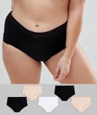 Yours 5 Pack Black White Beige Knickers - Multi