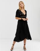 Raga A Touch Of Gold Embroidered Maxi Wrap Dress - Black