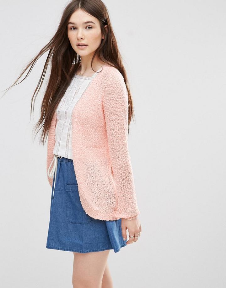 Only Popcorn Textured Cardigan In Peach - Peach Melba