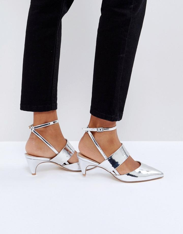 Office Maple Metallic Kitten Heel Shoes - Silver