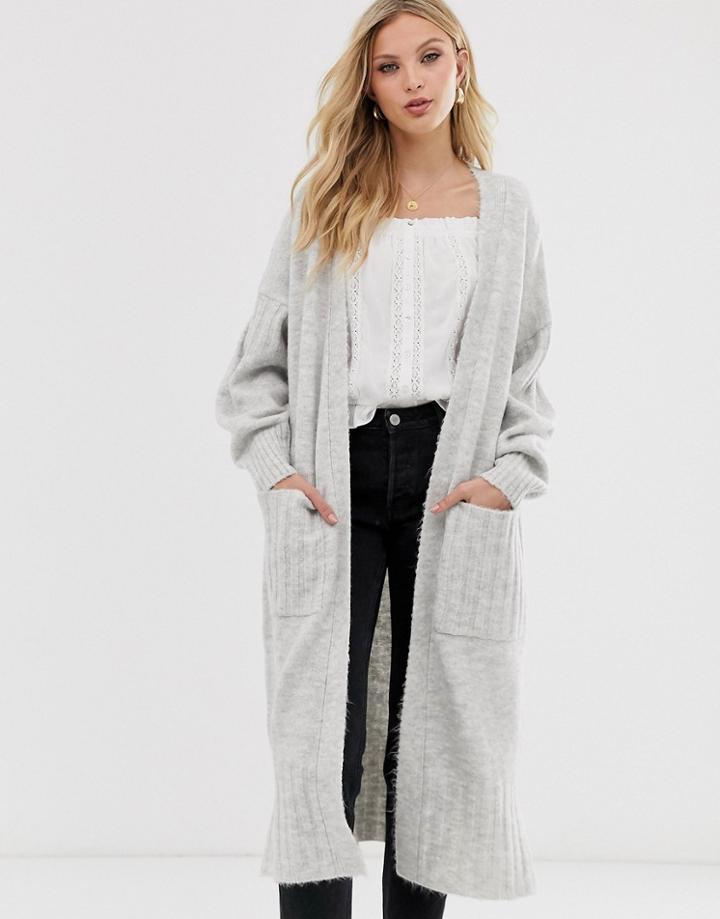 Asos Design Maxi Cardigan In Fluffy Yarn-gray