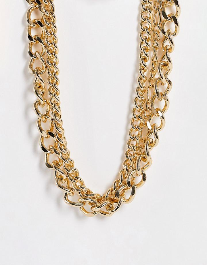 Topshop 3 X Multipack Choker Chain Necklaces In Gold