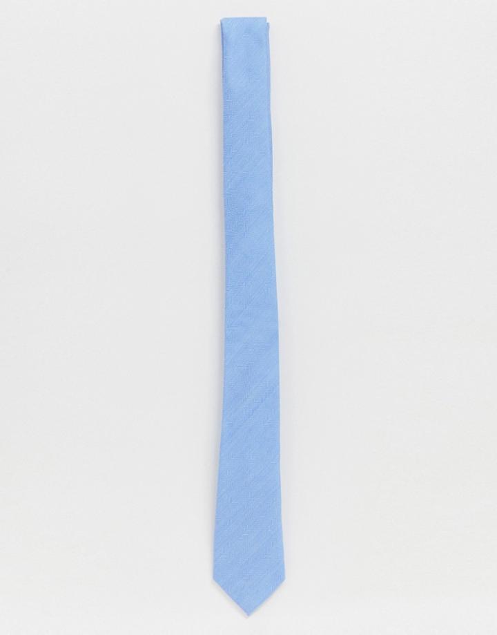 Asos Design Slim Textured Tie In Light Blue - Blue