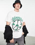 Mennace T-shirt In White With Peace Print-neutral
