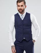 Asos Wedding Super Skinny Vest In Blue Micro Check - Blue