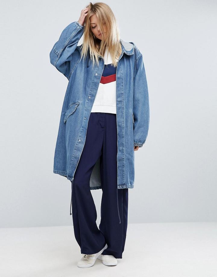 Asos Denim Parka In Mid Blue Stonewash - Blue