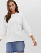 Asos Design Washed Sweatshirt With Wide Sleeve In Winter White - White