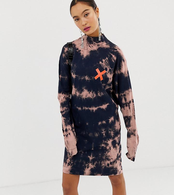 Collusion Tie Dye Long Sleeve T-shirt Dress With Back Print - Multi