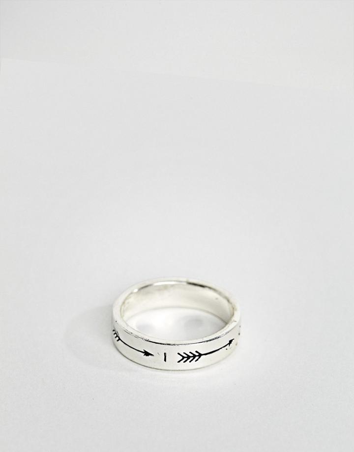 Icon Brand Premium Band Ring With Engraved Arrow In Antique Silver - Silver