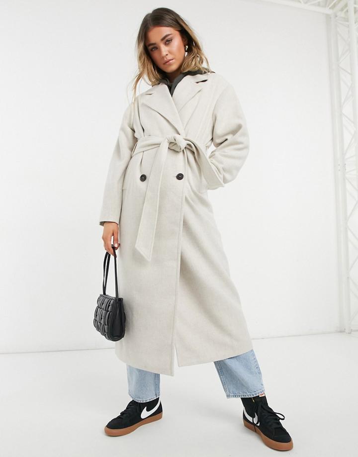 Monki Brix Oversized Coat With Belt In Beige-neutral