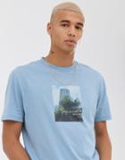 Asos Design Relaxed Fit T-shirt With Barbican Photograph Chest Print-blue