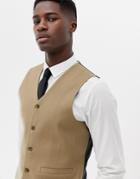 Asos Design Skinny Suit Vest In Camel Micro Texture - Beige