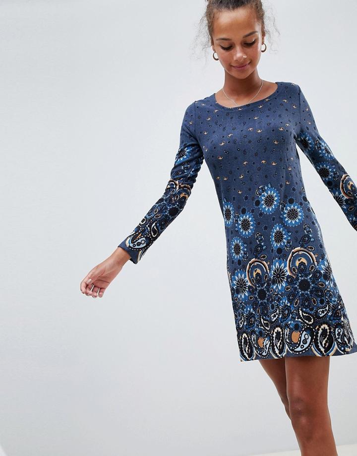 Qed London Printed Swing Dress - Blue