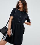 Asos Design Tall Mini Smock Dress With Pockets And Button Front - Black
