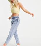 River Island Petite Carrie Comfort Distressed Mom Jeans In Light Auth Blue-blues