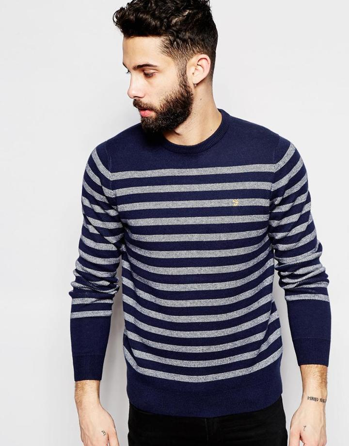 Farah Sweater With Breton Stripe - True Navy