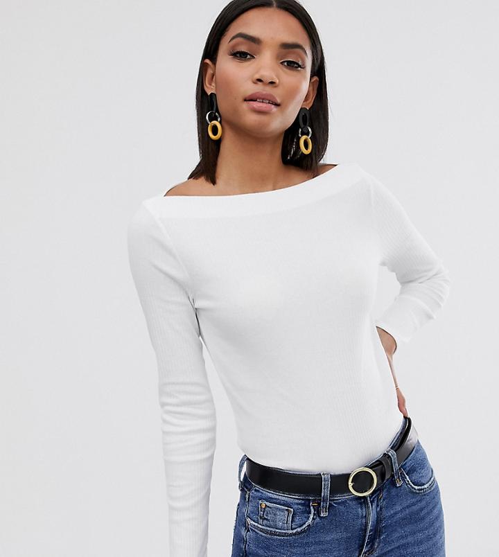 River Island Long Sleeve Slash Neck Top In White