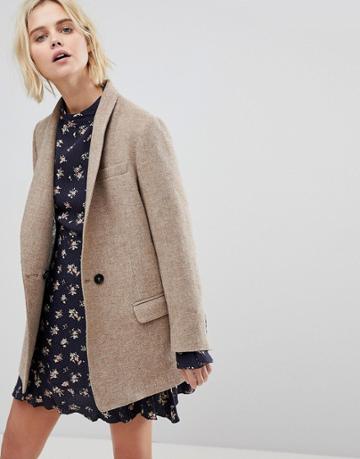 Leon And Harper Collarless Wool Jacket - Beige