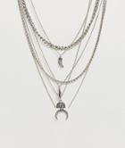 Asos Design Mixed Pendant Layered Necklace In Burnished Silver Tone