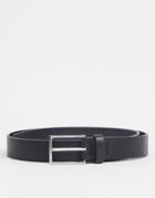 Asos Design Slim Belt In Black Faux Leather With Silver Buckle-multi