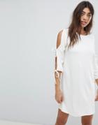 Noisy May Jersey Dress With Tie Detail - White