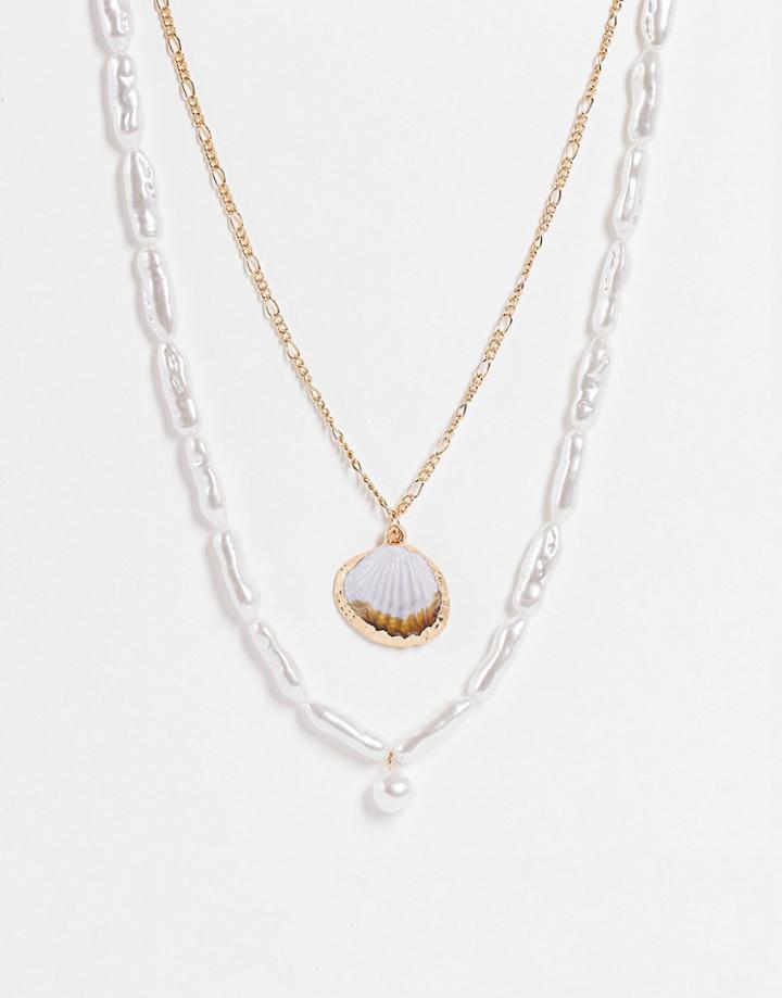 South Beach Multirow Faux Pearl Necklace In Gold-white