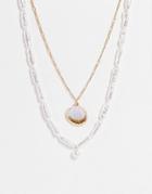 South Beach Multirow Faux Pearl Necklace In Gold-white