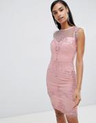 Lipsy Lace Pencil Dress With Mesh Embroidery - Pink