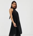Asos Design Backless Halter Pleated Midi Dress - Black
