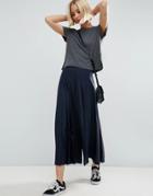Asos Pleated Uber Wide Leg Culotte - Navy