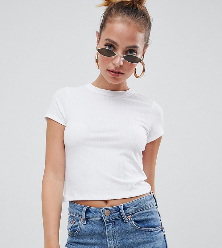 Asos Design Petite Slim Fit Rib T-shirt In White - White