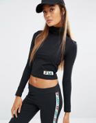 Fila Cropped Roll Neck Long Sleeve Top With Small Multi Colored Logo - Black