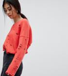 Asos Petite Sweater With V-neck And Rolled Edges - Orange
