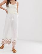 Asos Design Textured Culotte With Embroidered Hem - White