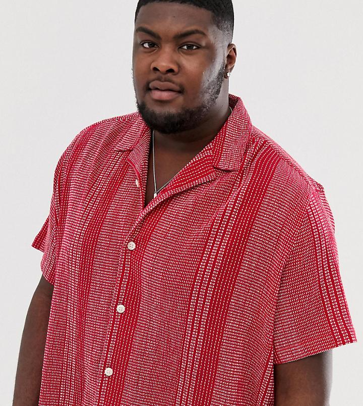 Asos Design Plus Oversized Red Shirt With Stitch Texture Detail - Red