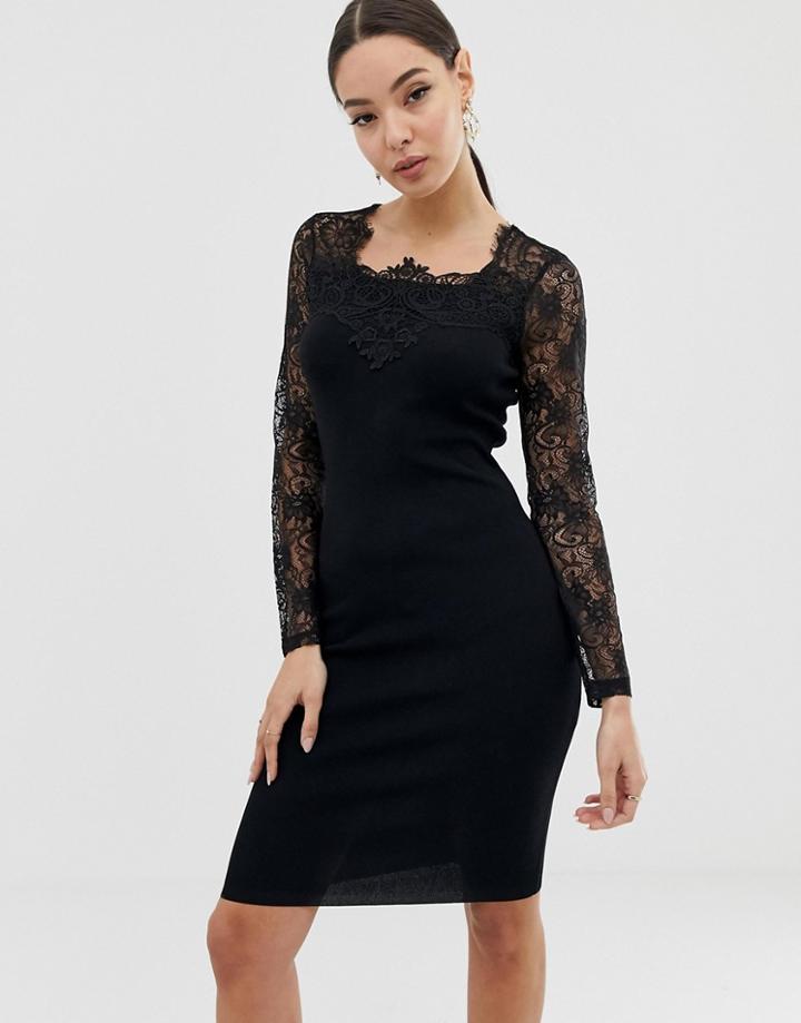 Lipsy Lace Sleeve Bandage Dress In Black