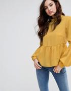 Fashion Union High Neck Top With Shirring - Yellow