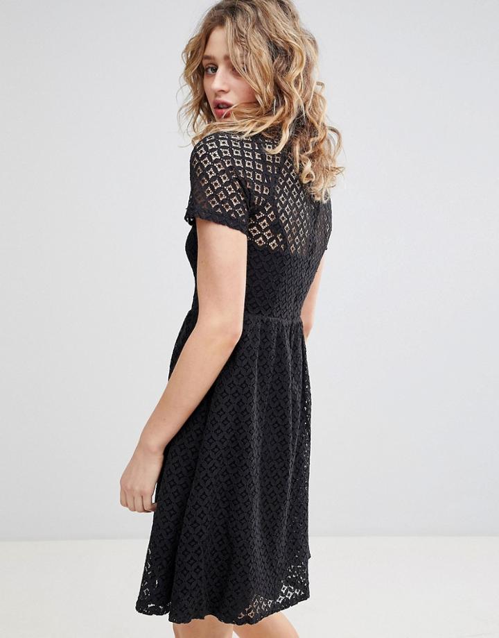 Ichi Lace Skater Dress - Black