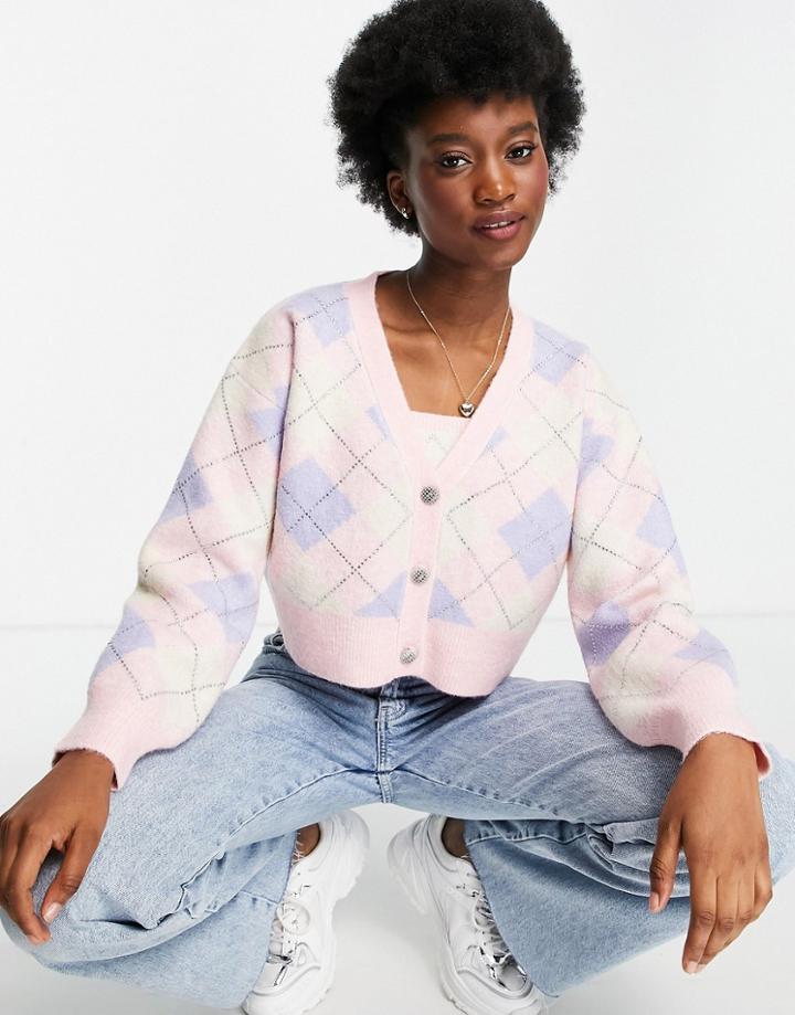 Miss Selfridge Pink Argyle Diamond Coordinating Cardigan