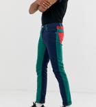 Asos Design Tall Slim Jeans In Cut And Sew Color Block-blue