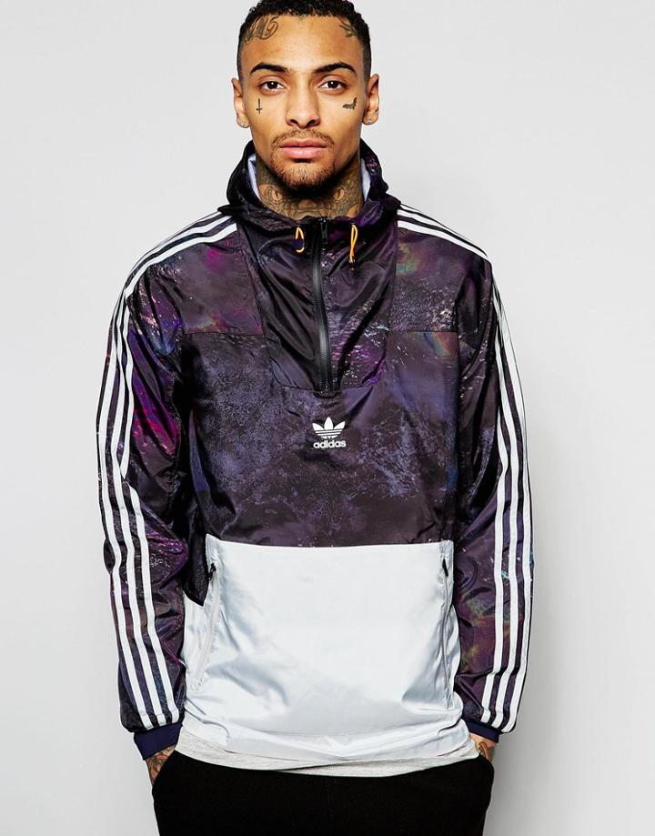 Adidas Originals Windbreaker Jacket In Marble Print An9912 - Black