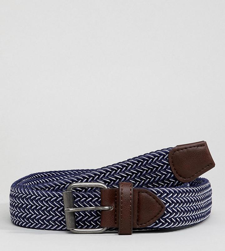 Asos Design Plus Wide Woven Belt In Navy And White - Navy