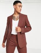 Asos Design Skinny Suit Jacket In Brown Geo Print