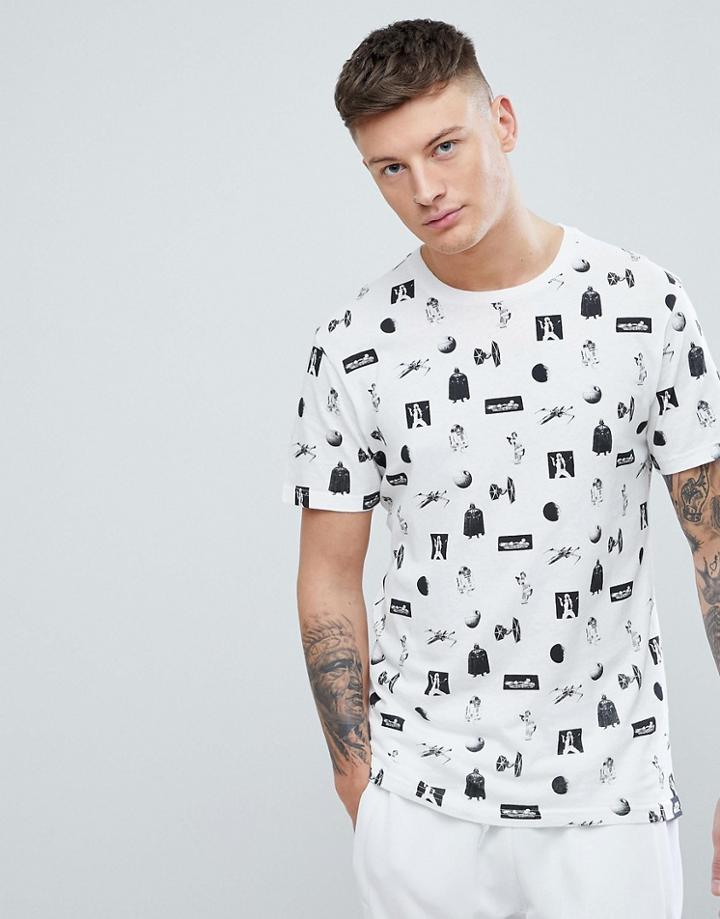 Pull & Bear All-over Star Wars Print T-shirt In Black And White - Multi