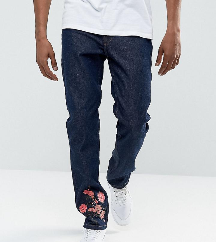 Hype Muscle Fit Skinny Jeans In Blue With Floral Embroidery - Blue