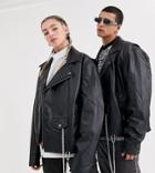 Collusion Unisex Oversized Faux Leather Biker Jacket In Black