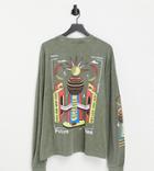 Collusion Oversized Long Sleeve T-shirt With Print In Green Acid Wash Pique Fabric